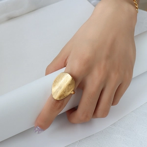 French style oversized matte gold irregular ring with brushed metallic texture for women