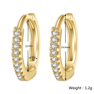 Detailed view of 12mm gold earrings with cubic zirconia and exact dimension measurements