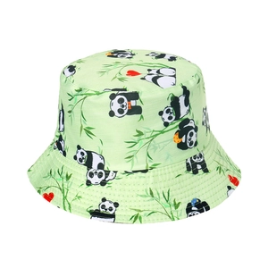 Mint green sun hat for women featuring cute panda and bamboo prints in a bucket hat style