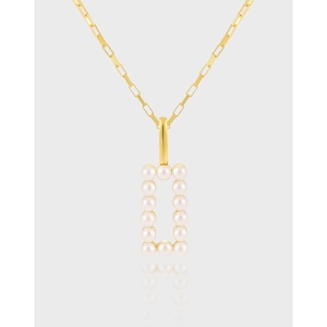 Geometric Square Frame Necklace 925 Sterling Silver With Small Artificial Pearls French Vintage Style Elegant Women Jewelry