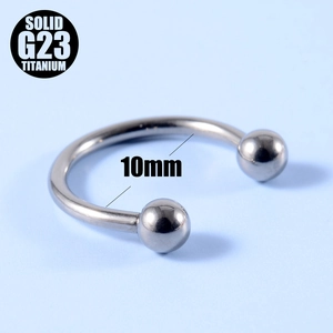 Macro shot of 10mm G23 titanium horseshoe barbell for ear and lip piercings