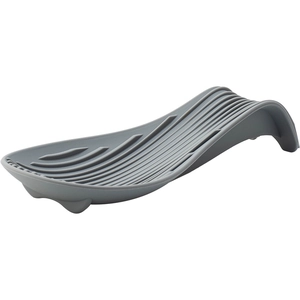 Repose-cuillère gris en silicone avec rainures antidérapantes et base résistante