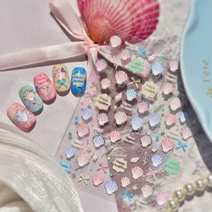 Shell themed nail art stickers MLS-812 with metallic accents for summer vacation look