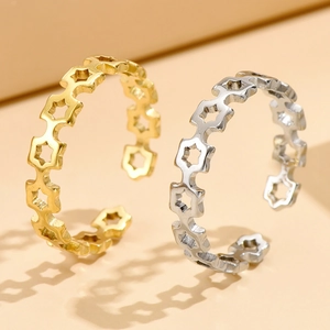 Hollow Star Adjustable Open Ring Stainless Steel Geometric Stackable Minimalist Jewelry For Women