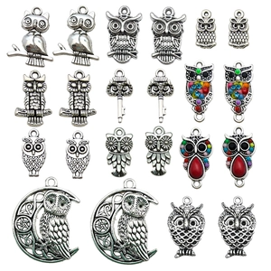 Set di ciondoli a gufo in argento antico con smalto colorato e strass per gioielli fai da te