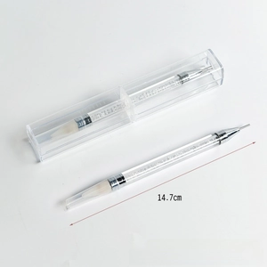Close-up of a 14.7cm dual-ended nail dotting pen with wax tip and crystal handle