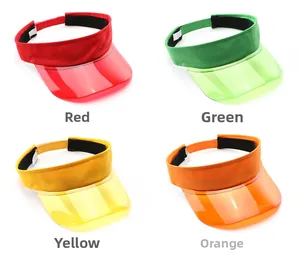 Dettaglio visiere in PVC colorate con fasce antisudore e cinturini in velcro regolabili