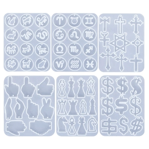 Lot de 6 moules en silicone DIY pour pendentifs zodiaque, croix, gestes et jeu d'échecs