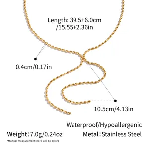 Tableau de tailles détaillé montrant la longueur de 39,5 cm et la largeur de la chaîne