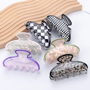 Lot de 6 pinces à cheveux de 9cm en acétate aux motifs variés sur support bois