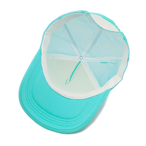 Interior view of mint green mesh trucker hat with breathable fabric and white sweatband