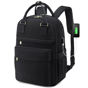 Mochila negra impermeable para mujer con puerto de carga USB externo para ordenador portátil