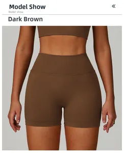 Détail du tissu sans couture du short de yoga taille haute café noir pour le fitness