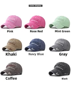 Detailed collection of washed cotton baseball caps in 8 colors with 3D letter embroidery