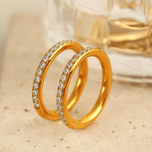 Exquisite gold-plated couple rings featuring minimalist design and inlaid diamonds