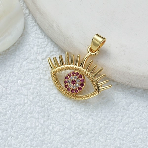 Evil eye pendant necklace with gold plating and sparkling zircon stones for DIY jewelry