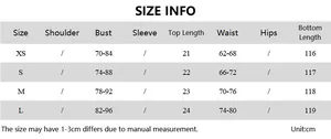 Detailed size chart for summer strapless top and slit skirt set in centimeters