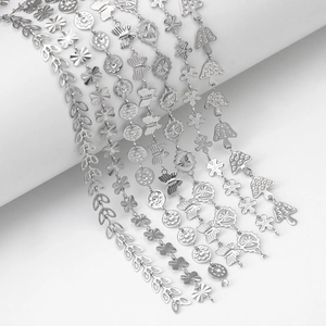 Silver stainless steel creative chain links with butterfly and mushroom charms for DIY crafts
