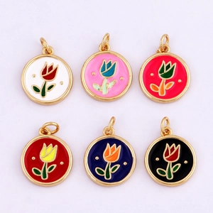 Copper enamel tulip flower pendants in various colors for DIY jewelry making sets