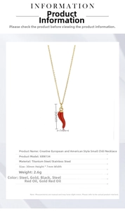 Detailed dimensions and specs of the gold chili pepper pendant in titanium steel