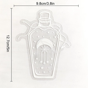 Detailed view of suncatcher sticker with magic potion bottle design and dimension markings