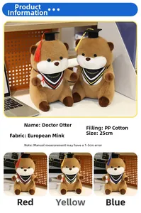 Detail view of 25cm graduation otter plush with tassel color options and material info