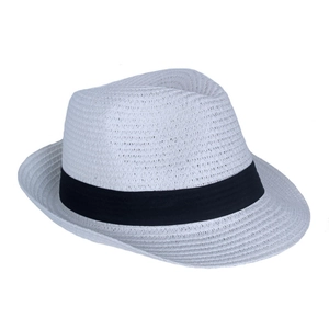 Summer Panama style white straw sun hat with black ribbon for family beach vacation