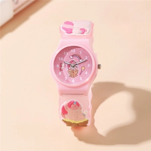 Kids Quartz Watch Relief Cartoon Unicorn Pattern Plastic Case Soft Strap Student Time Teacher