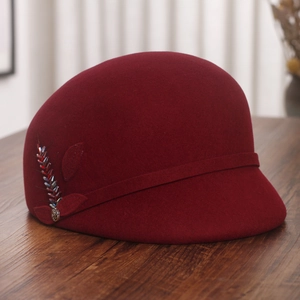 Elegant burgundy wool felt equestrian hat with luxury crystal wheat ear decoration