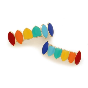Rainbow enamel teeth grills with gold frames for hip hop style fashion jewelry accessories