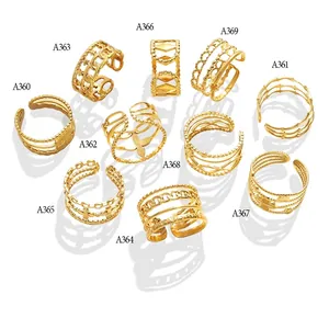 Anillos De Acero De Titanio Baño De Oro 18k Geométrico Hueco Cadena Multicapa Ajustable Abierto Joyería Para Mujer
