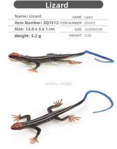 Detailed size specifications for realistic lizard model toy measuring 12.8x5x1cm