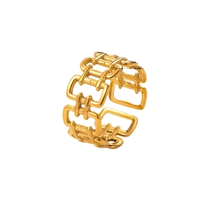Unregelmäßiger geometrischer goldener Edelstahl-Kettenring mit offenem, verstellbarem Design