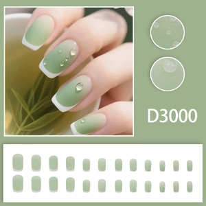 Mintgrüne Ombré-Kunstnägel mit 3D-Wassertropfen-Design und weißen französischen Spitzen