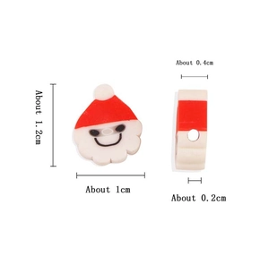Detail view of Santa Claus polymer clay beads showing dimensions 1.2cm height and 0.2cm hole