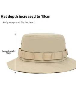 Detail of beige outdoor sun hat with 15cm deep crown and metal ventilation eyelets