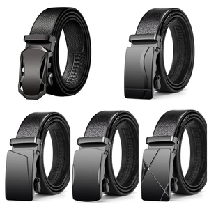 Men Business Casual PU Leather Belt Black Lychee Texture Automatic Buckle Waist Strap For Office Daily Wear Fashion Trouser Belt