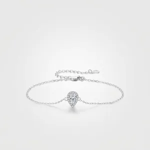 Bracelet En Argent Sterling 925 Pour Femmes Élégant Larme Zircone Cubique Halo Chaîne Réglable Bijoux