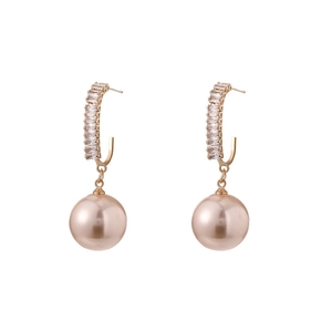 Fashion vintage zircon champagne pearl drop earrings for women with gold plating