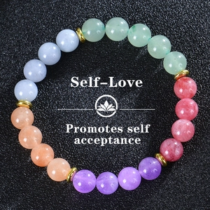 Natural Strawberry Quartz Aquamarine Beaded Bracelet Crystal Healing Energy Meditation Jewelry For Women Gift