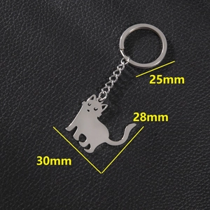 Détails du porte-clés chat en métal argenté avec anneau de 25mm et dimensions de 28x30mm