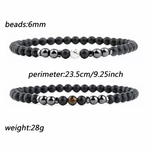 Ensemble de bracelets de couple en onyx noir mat et œil de tigre 6mm long de 23,5 cm