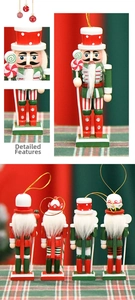 Detail view of 13cm wooden candy nutcracker soldier ornaments with festive hanging strings