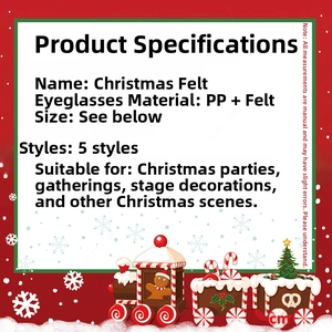Detailed specifications of 5 Christmas furry glasses made of PP and felt for parties