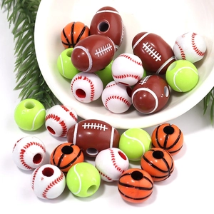 DIY mixed sports ball beads featuring basketball baseball and rugby shapes for jewelry