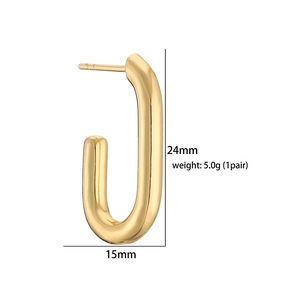 Polished 18K gold plated C-shape twist hoop earrings measuring 24mm by 15mm