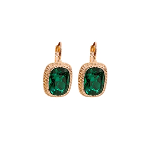 Vintage emerald square earrings with diamond-set halo in rose gold finish