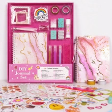 Pink marble DIY journal set with notebook, washi tapes, stickers and glitter pens