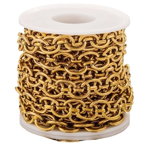 Polished gold stainless steel O-link chain spool for multi-layer necklace and DIY jewelry