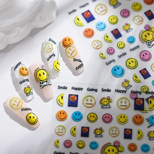 5D Geprägte Nagelaufkleber Bunte Smileys Happy Smile Worte Selbstklebende Abziehbilder DIY Maniküre Zubehör